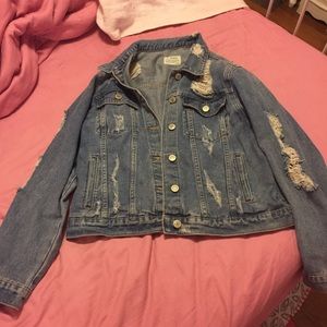 Oversized distressed jean jacket